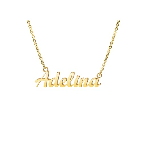 Ldurian Custom Name Necklace, Personalized Name Plate Pendant Necklace Pre Gifts, Charm Pre-made Jewelry for Mom Mama Birthday Anniversary - size: 11 Adelina