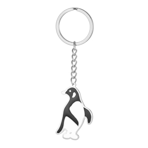 Dreamtimes Cute Penguin Keychain for Women Men Stainless Steel Black White Enamel Charm Keychain Bag Car Key Keychains - color: Silver