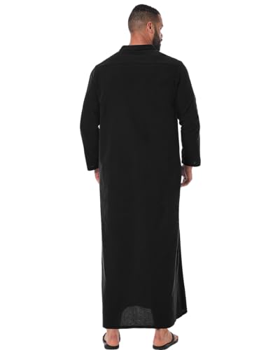 YAOHUOLE Kaftan for Men - Long Sleeve Muslim Thobe with Button Down Closure - color: Black, size: X-Large