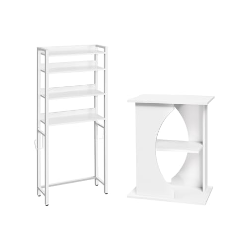 MAHANCRIS Over The Toilet Storage Rack and Fish Tank Stand Bundle, 4 Tier Bathroom Organizer Over Toilet, 10-20 Gallon Wooden Aquarium Stand with 3-Tier Storage Shelves, TSBW0401-TWT7601