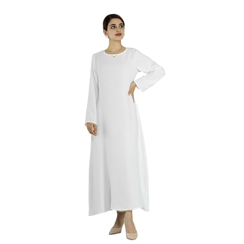 Women Abaya Muslim Dress Long Sleeve Modest Prayer Maxi Kaftan Islamic Clothes with Pockets - color: White, size: Large