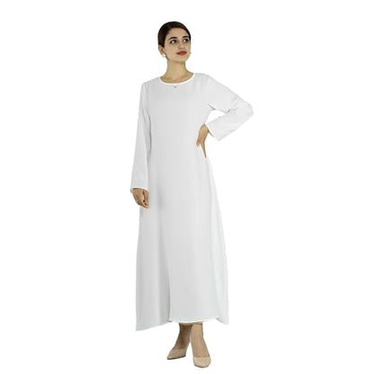 Women Abaya Muslim Dress Long Sleeve Modest Prayer Maxi Kaftan Islamic Clothes with Pockets - color: White, size: Large