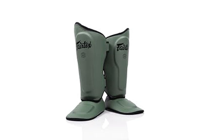Fairtex SP9 Ultra Ergo Shin Pads | Muay Thai, Kickboxing Shin Guards Made with Syntek Leather - color: Green Olive, size: Medium