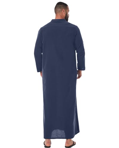 YAOHUOLE Kaftan for Men - Long Sleeve Muslim Thobe with Button Down Closure - color: Dark Blue, size: 3X-Large