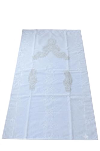 SODEF 4-Piece Prayer Rug Set | Cream | Refined Design for Dowry & Gifts | Includes Prayer Rug, Pouch, Quran Cover, Towel | 27.6 x 43.3 in - Cream, 28x43 inch