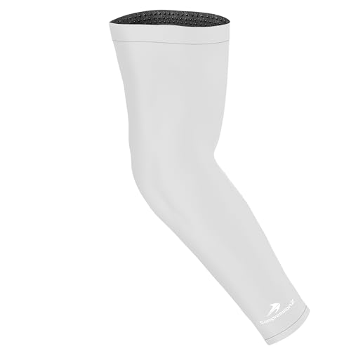 CompressionZ Compression Arm Sleeves for Men & Women| Cooling UV Sun Protection Elbow Pain Relief for All Sports and Recovery - color: White: Single Sleeve, size: Medium