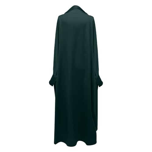 Solid Muslim Dress with Hijab for Girl Abaya Islamic Dubai Prayer Clothes Set Kids Kaftan Jilbab Dresses Burqa Outfit - color: Green, size: 6-7 Years