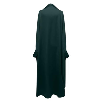 Solid Muslim Dress with Hijab for Girl Abaya Islamic Dubai Prayer Clothes Set Kids Kaftan Jilbab Dresses Burqa Outfit - color: Green, size: 12-13 Years