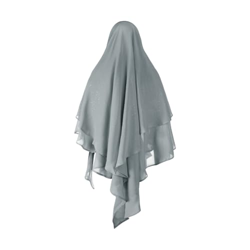 SIQITECHNO Womens Muslim Long Khimar Hijab Scarf Chiffon Sparkling Islamic Arabian Khimar Niqab Ramadan Eid Prayer Scarf Wrap - color: Grey