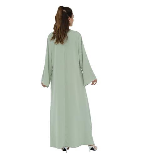 Women Abaya Dress with Belt Muslim Bell Sleeve Robe Islamic Prayer Jilbab | with Belt, A-line Skirt, Bell Sleeve - color: Light Green, size: Medium