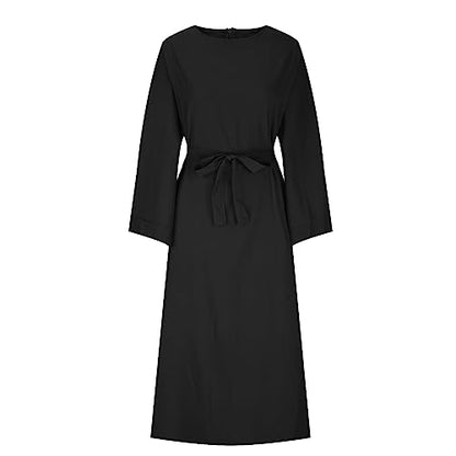 Ctreela Abaya Muslim Dresses for Women Girls Pockets Islamic Prayer Clothes with Tie Waist Ramadan Tarawih Sawm Outfits - color: Black, size: XX-Large