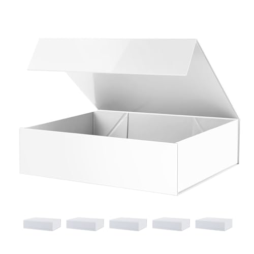 PACKHOME 6 Large Gift Boxes 13.5x10x3.5 Inches, Sturdy Shirt Boxes with Magnetic Lids for Multiple Occasions (Glossy White) - color: 13x9.7x3.4 Inch-White-Pack of 6