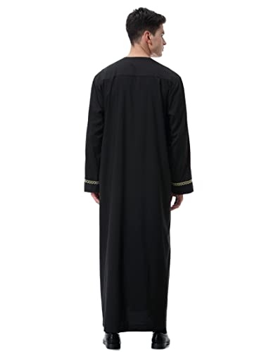 Thobe 남성용 무슬림 의류 카프탄 잘라비야 아바야 아랍 코스튬 라운드넥 긴소매 - color: 블랙-7., size: 3XL