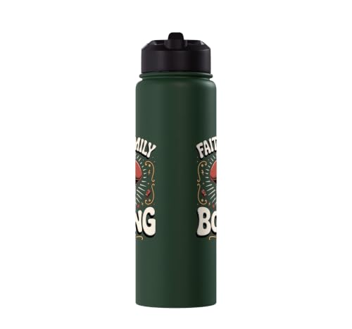 Faith Family Boxing Boxer Fighter Combat Sport Stainless Steel Insulated Water Bottle - color: Dark Green