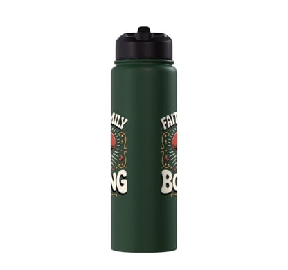 Faith Family Boxing Boxer Fighter Combat Sport Stainless Steel Insulated Water Bottle - color: Dark Green