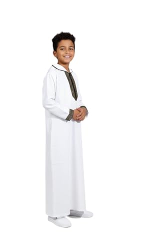 Elegant Prayer Jalabiya for Boys – Imam Kids Thobe – Comfortable Islamic Clothing for Kids - color: White, size: 8-9 Years