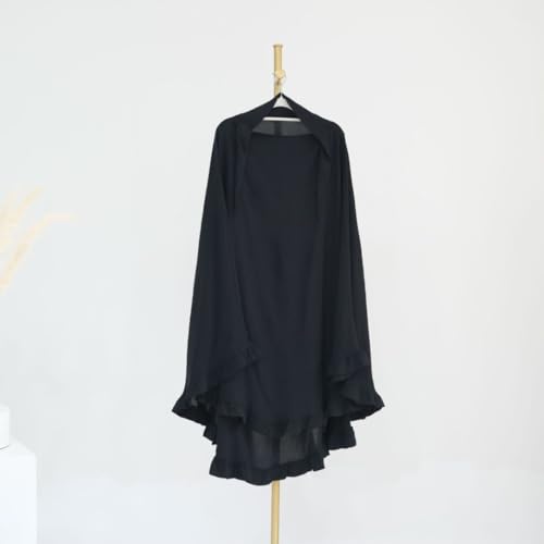 Boedaty Ramadan Eid Prayer Garment Long Khimar Hijab Scarf Wrap with Flounces Abaya Jilbab Muslim Islam for Women - color: Black1