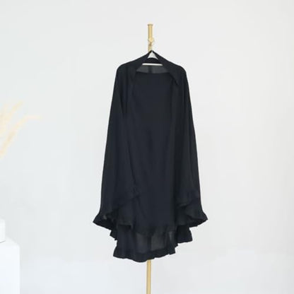 Boedaty Ramadan Eid Prayer Garment Long Khimar Hijab Scarf Wrap with Flounces Abaya Jilbab Muslim Islam for Women - color: Black1