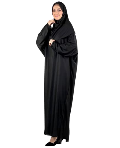Women Prayer Clothes with Hijab Muslim Outfits Long Robe Abaya Turkish Islamic Dresses Dubai Kaftan with Rosary - color: Black