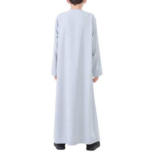 Kids Arabic Thobes for Boys Muslim Thobe Long Sleeve Kaftan Islamic Prayer Dress Kids Dubai Robe Burkas Ramadan Eid Outfit - color: Grey, size: 5-6 Years