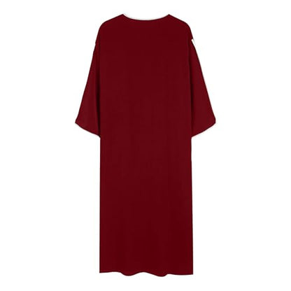 Lmdudan Men Islamic Kaftan Robe - Men's Long Sleeve Dubai Clothes - Men Muslim Robe Eid Muslim Thobe Abaya Robes with Pocket - color: Red, size: Small
