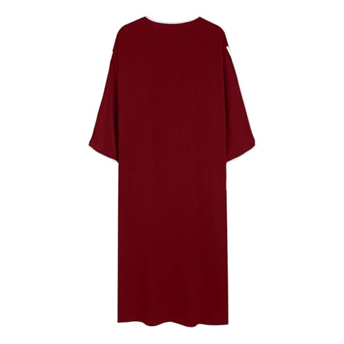 Lmdudan Men Islamic Kaftan Robe - Men's Long Sleeve Dubai Clothes - Men Muslim Robe Eid Muslim Thobe Abaya Robes with Pocket - color: Red, size: Medium