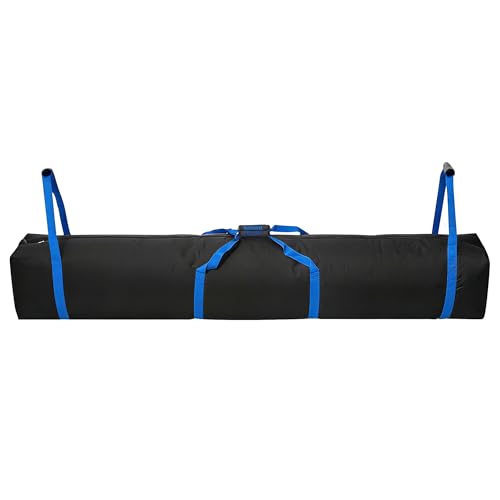 Tent Storage Bag 83x12", 600D Dual Zipper, 3 Pairs of Handles for Camping | Fits large tents & sleeping bags. Water-resistant, reinforced stitching. Padded carry grips with blue webbing.