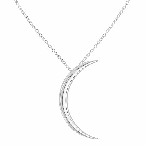 Sterling Silver Crescent Moon Necklace for Women - 925 Silver or 14k Gold Plated Silver, Half Moon Pendant Necklace for Women - 16-18 Inch Adjustable Chain - color: Sterling Silver