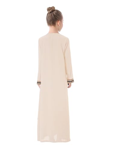 WSPLYSPJY Kids Girls Gold Embroidered Muslim Dress Abaya Long Sleeve Eid Robe Prayer Clothes - color: Light Khaki, size: 7-8 Years