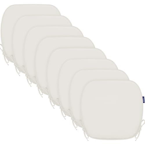 SleepMan Outdoor 17"x16" Chair Cushions with Ties Set of 8, Water Resistant All Weather U-Shape Seat Pads for Patio Garden Furniture Indoor Fade Resistant Patio Cushions (Beige) - color: Beige, size: Set of 8