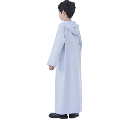 Xiaojmake Dubai Abaya Thobe Elegant Ramadan for Boys Zip Arabic Prayer Clothes with Pockets Islamic Muslim Outfits 3-15Y - color: Gray, size: 3-4T