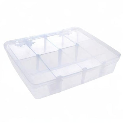 Xiaoyztan 8-Bin Clear Plastic Organizer with Adjustable Dividers 7.3x4.9in | 8-grid clear organizer with adjustable dividers for jewelry, beads, tackle, and crafts - size: 7.9x4.9x1.65 in