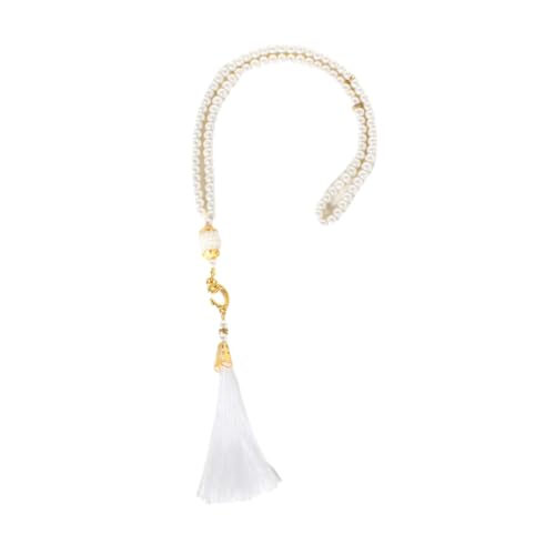 Pingyongchang Islam Prayer Beads Tassels Bracelets for Women Meditation Protection Muslim Religion Colored Arab Strand Bangle for Men Boho Chakra Statement Stylish Long Chain Handmade Birthday Gifts - color: White
