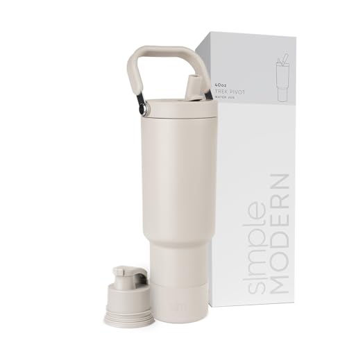 Simple Modern Tumbler with Handle, Water Jug | 40oz | Beige | Trek Pivot Insulated Stainless Steel Water Bottle | Interchangeable Straw & Chug Lid, Cupholder Friendly | Almond Birch - color: -Almond Birch, size: 40 Ounces