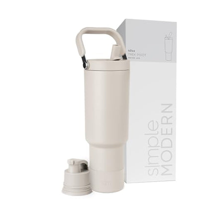 Simple Modern Tumbler with Handle, Water Jug | 40oz | Beige | Trek Pivot Insulated Stainless Steel Water Bottle | Interchangeable Straw & Chug Lid, Cupholder Friendly | Almond Birch - color: -Almond Birch, size: 40 Ounces