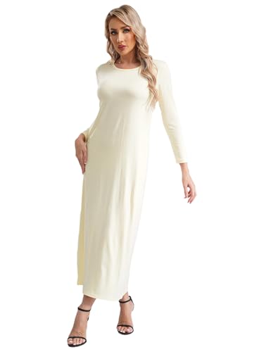 Womens Muslim Abayas Maxi Dress One Piece Long Sleeve Islamic Prayer Dresses Robe Arabian Kaftan - color: Nude, size: Large-X-Large