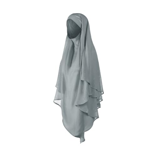 SIQITECHNO Womens Muslim Long Khimar Hijab Scarf Chiffon Sparkling Islamic Arabian Khimar Niqab Ramadan Eid Prayer Scarf Wrap - color: Grey