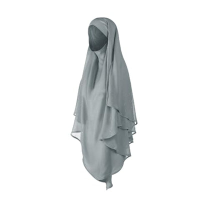 SIQITECHNO Womens Muslim Long Khimar Hijab Scarf Chiffon Sparkling Islamic Arabian Khimar Niqab Ramadan Eid Prayer Scarf Wrap - color: Grey