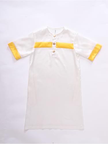 Toddler Ramadan Eid Outfit Traditional Middle Eastern Short-Sleeve Crew-Neck Thobe Kaftan Prayer Clothes - color: White, size: 3-6 Months