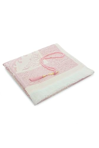 ihvan online Muslim Prayer Rug with 99 Beads Tasbih & Travel Bag, Soft Taffeta Sajadah, Lightweight & Foldable Janamaz, Portable Prayer Mat, Islamic Gift for Eid, Ramadan, Hajj & Umrah, Dusty Pink - color: Dusty Pink