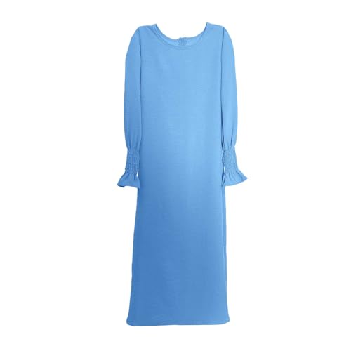Kids Muslim Dress for Girls Islamic Prayer Clothes Arab Hooded Abaya with Hijab Ramadan Eid Full Cover Kaftan Robe - color: Light Blue, size: 7-8 Years