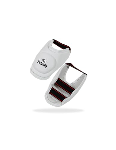 DAEDO Taekwondo Instep Guard - Foam Covered in Synthetic Leather for Foot Protection, White, Sizes XS-L, Ideal for Taekwondo Competition & Training - size: Small
