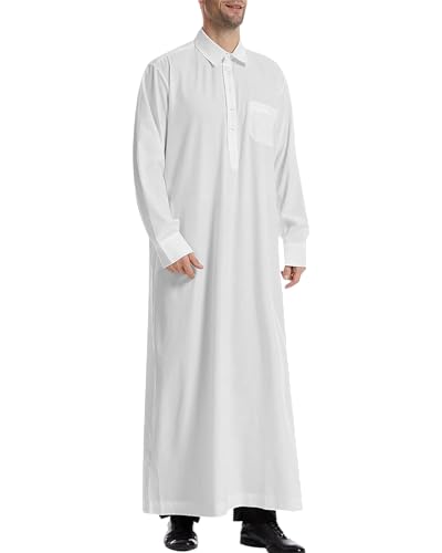 LVCBL Kaftan for Men Long Sleeve Thobe Button Down Lapel Muslim Shirts Big And Tall Long Caftan - size: 3X-Large