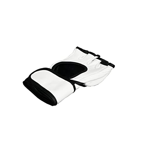 Flight MMA Fight Gloves, Leather Sparring Gloves for MMA & Grappling, Adjustable Wrist Band, Open Palms - color: White, size: Small