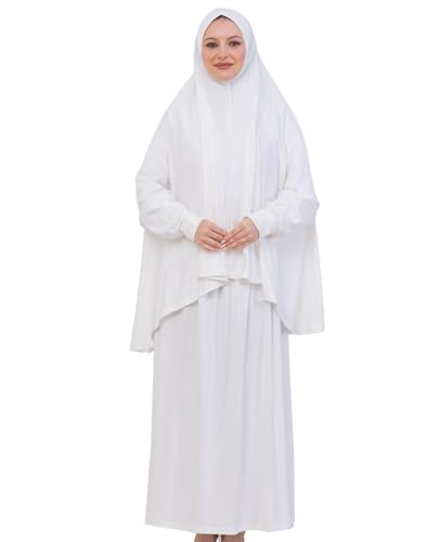 Prien Soft Prayer Dress For Women, Muslim Abaya Hijab Set, Long Turkish Cotton Praying Outfit, Islamic Clothes For Ramadan - color: Cream