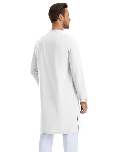 YAOHUOLE Caftans 남성용 이슬람 카프탄 남성용 긴소매 아라비아 토브 - color: 화이트., size: 중형