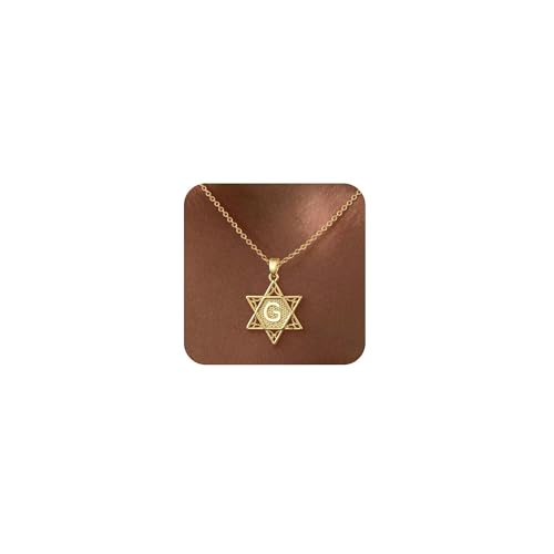 여성용 골드 이니셜 목걸이 앙증맞은 펜던트 글자 목걸이 14K 금 도금 다윗의 유대인 별 종교 주얼리 맞춤형 선물 변색 방지 방수 41.9-47.5cm - style: 이니셜 G