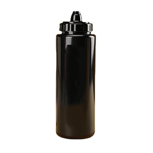 1L Water Bottle with Convenient Squeeze Cap and Long Straw for Athletes on the Move Easy Hydration (Black) - color: Black