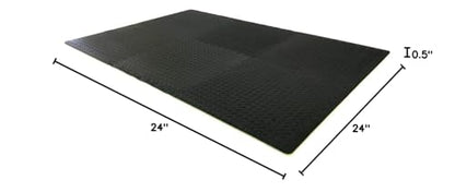 Body Sport Interlocking Floor Puzzle Mat, 6 Tiles, 24 x 24 in. Each, 1/2-in. Thick Foam - Home Fitness & Gym Exercise Equipment (Black)