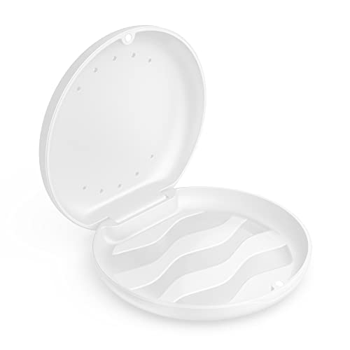 Annhua Orthodontic Retainer Case with Vent Holes, Denture Storage Case Slim Mouthguard Container Aligner Case with Magnetic Closure for Household|Travel|Office - White - color: White